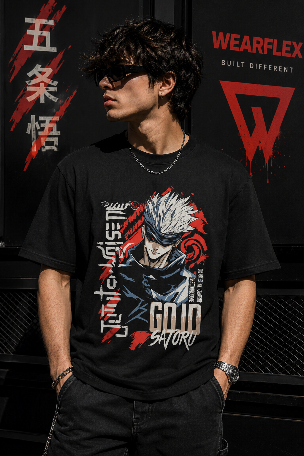 Wearflex Gojo Satoru Oversized Anime T-Shirt – Premium Unisex Streetwear Tee