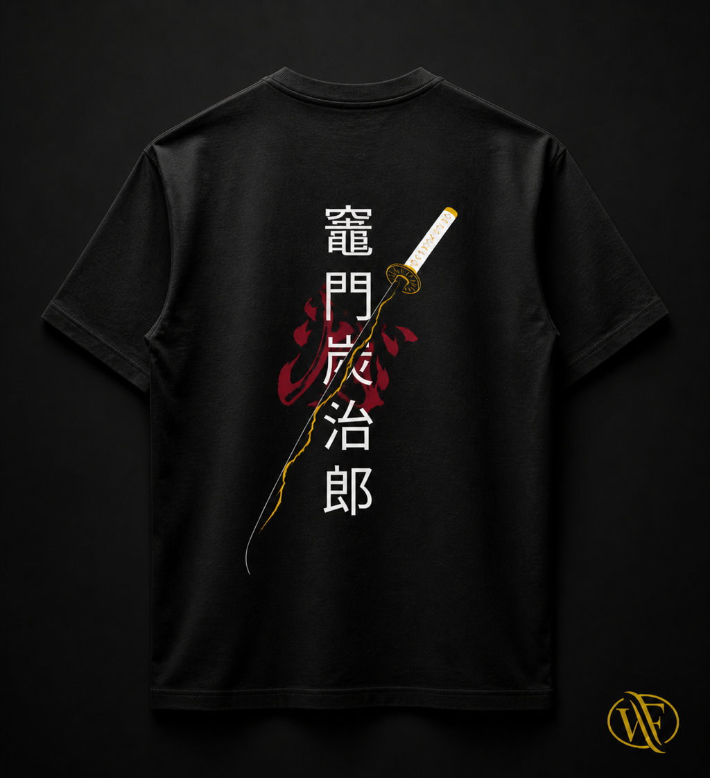 Flame Katana Back Print T-Shirt – Premium 180 GSM Cotton (Unisex) || WearFlex