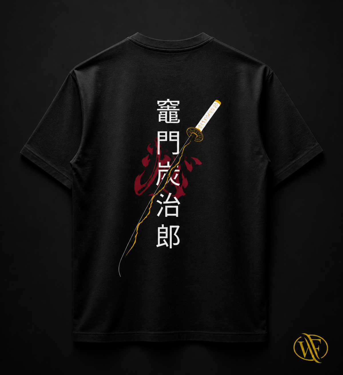 Flame Katana Back Print T-Shirt – Premium 180 GSM Cotton (Unisex) || WearFlex