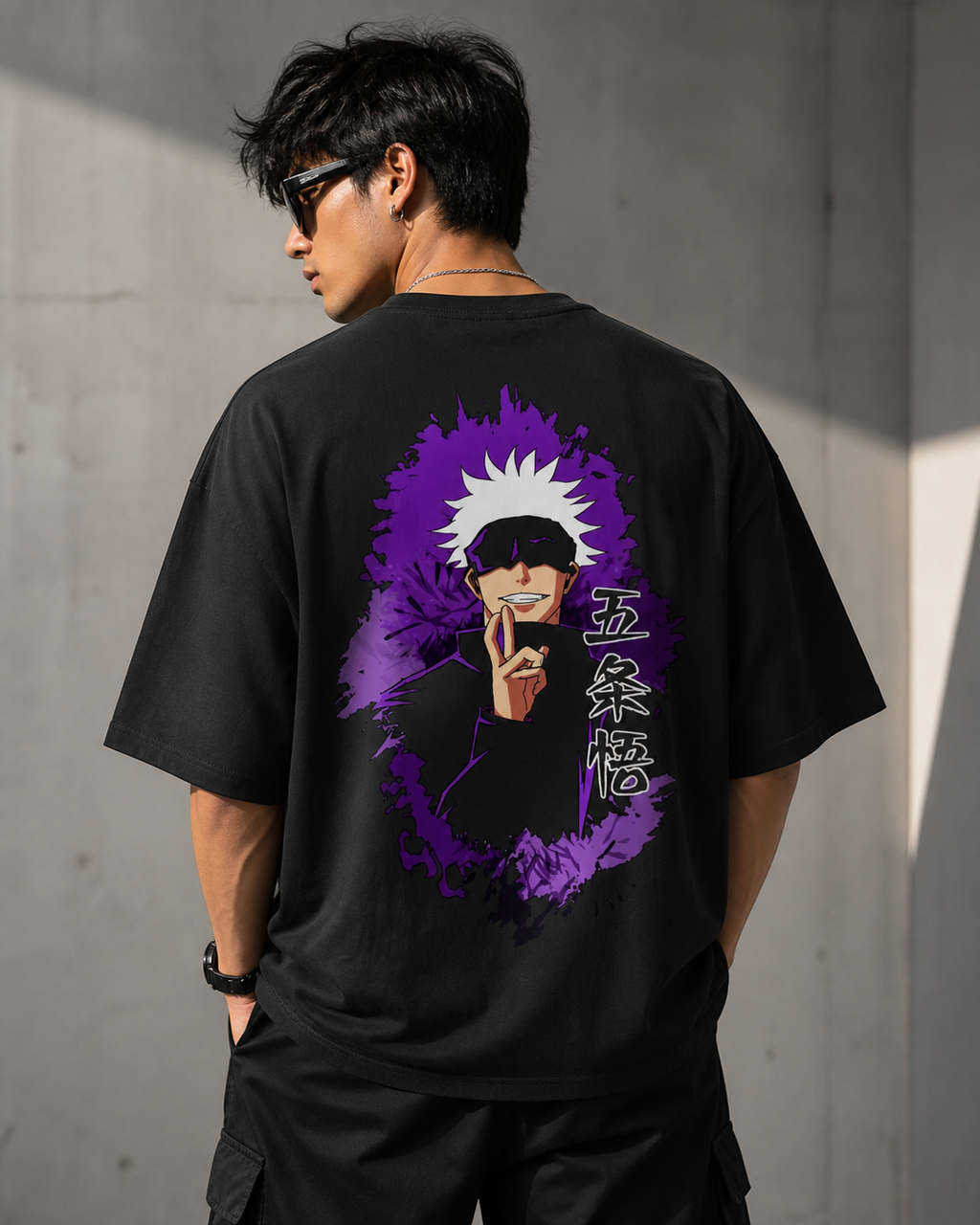 Gojo Oversized Anime T-Shirt – Purple Aura Edition