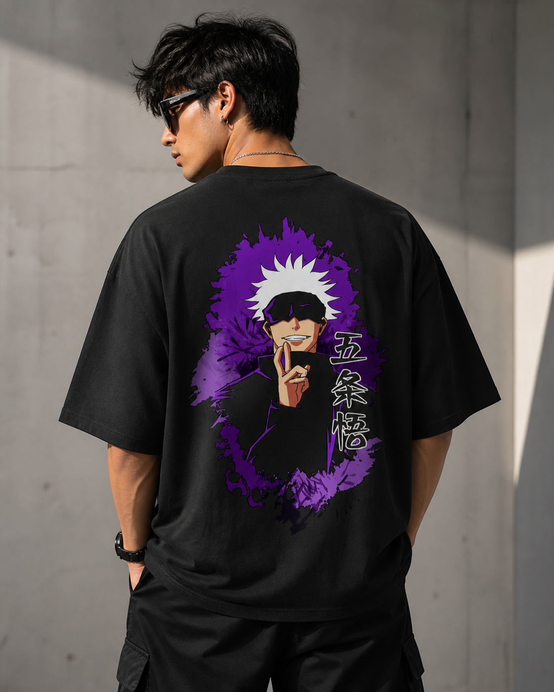Gojo Oversized Anime T-Shirt – Purple Aura Edition