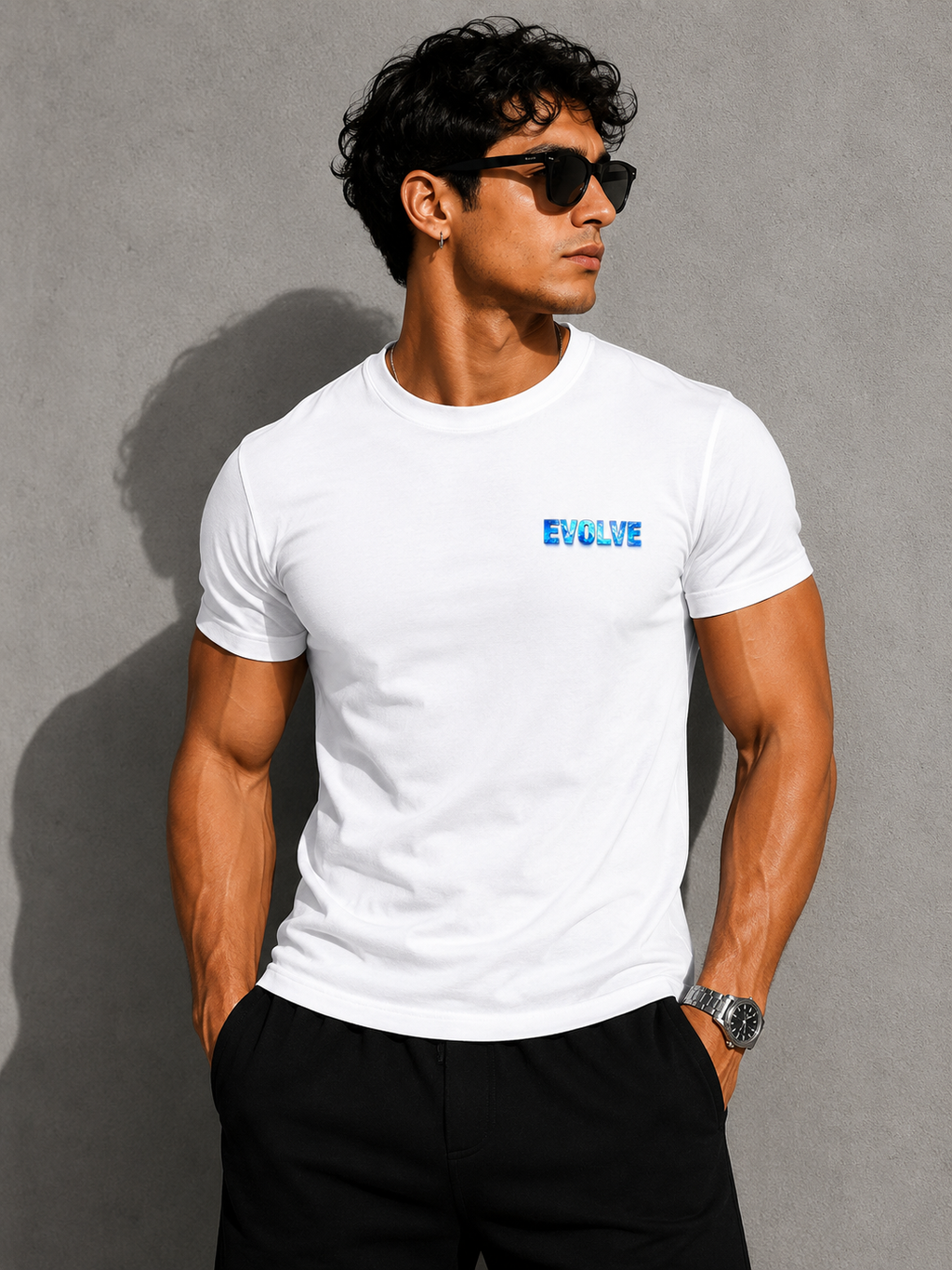 EVOLVE Premium Fitted T-Shirt – Minimal Ice Blue Edition  Description