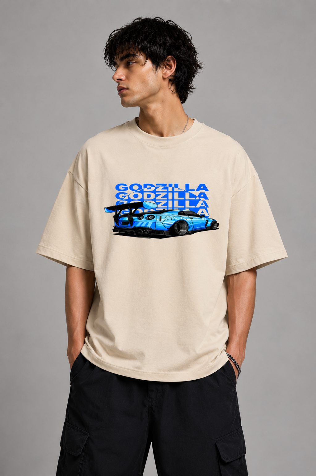Godzilla Drift Oversized Beige T-Shirt