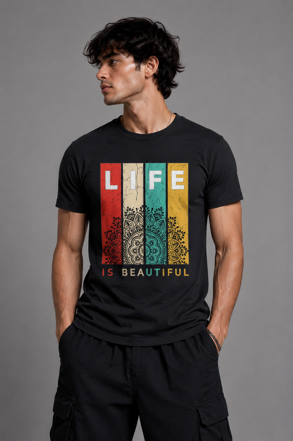 Life Is Beautiful Black Graphic T-Shirt
