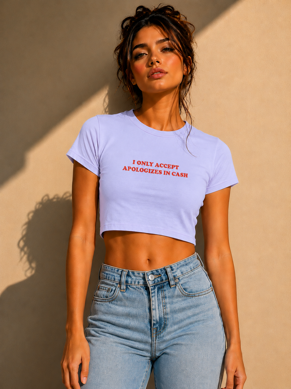Wearflex “I Only Accept Apologies In Cash” Crop Top – Trendy Cropped Graphic Top for Women