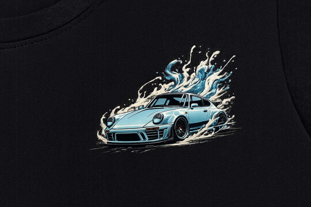 Wave Porsche Minimal Black T-Shirt