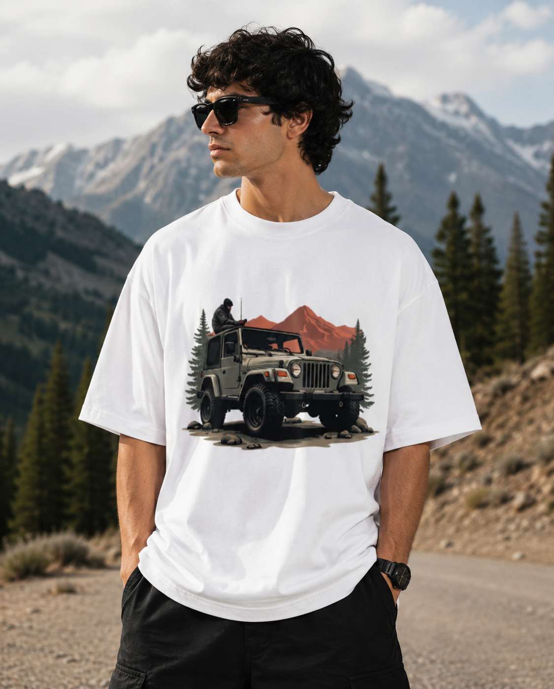 Mountain Jeep Oversized Graphic T-Shirt