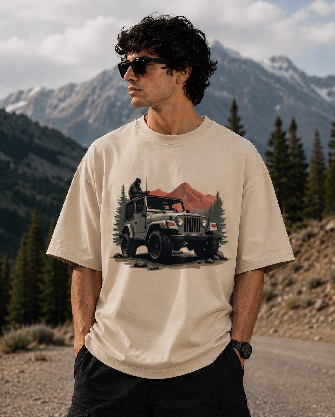 Mountain Jeep Oversized Graphic T-Shirt