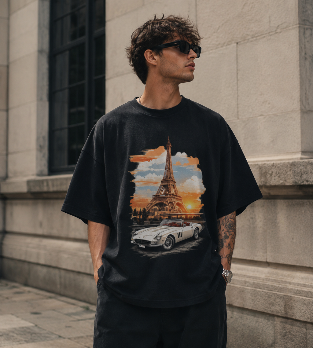 Paris Sunset Oversized Graphic T-Shirt