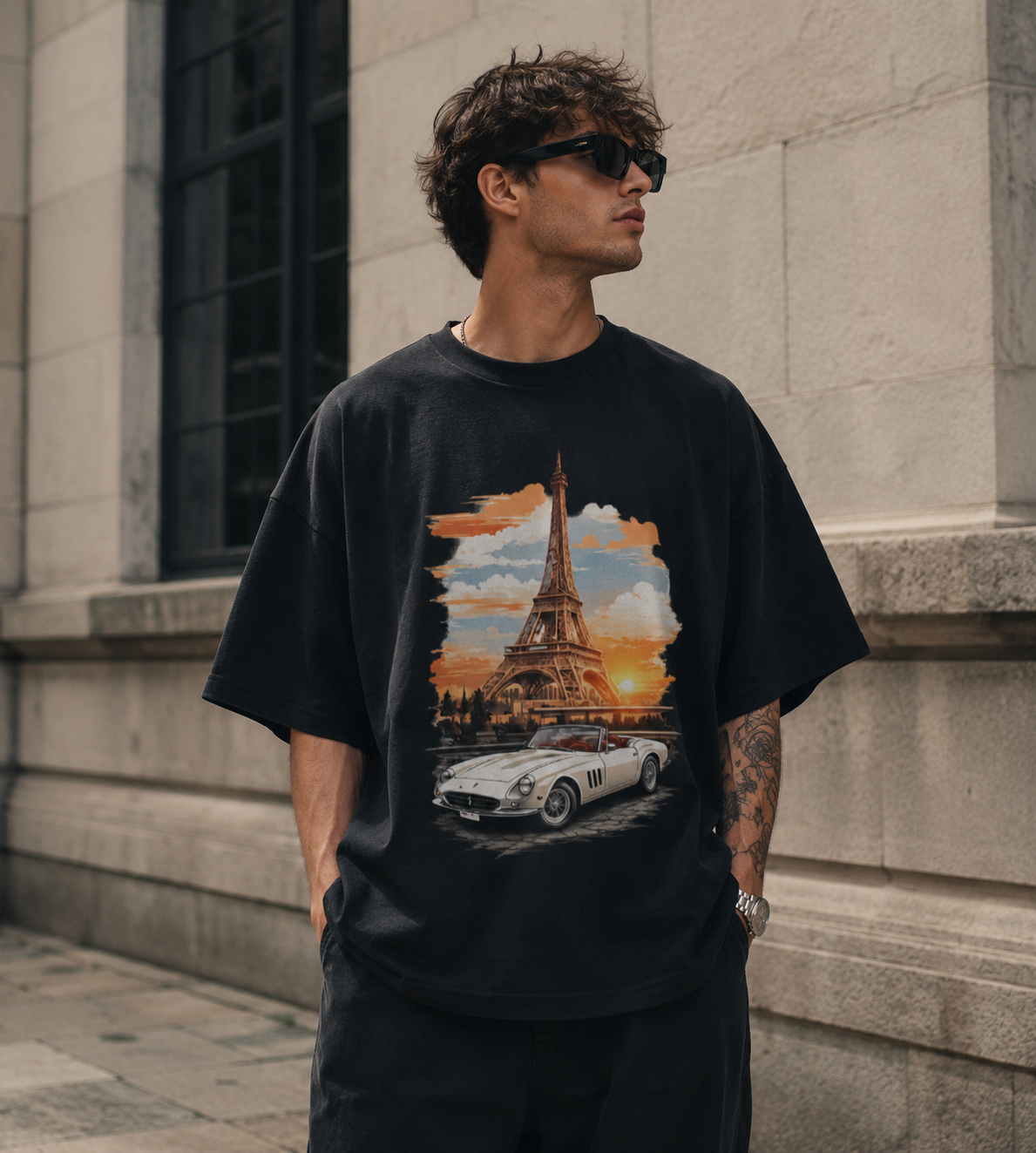 Paris Sunset Oversized Graphic T-Shirt