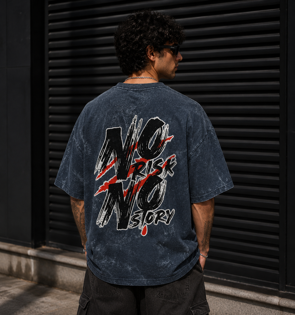 No Risk No Story Acid Wash Oversized T-Shirt