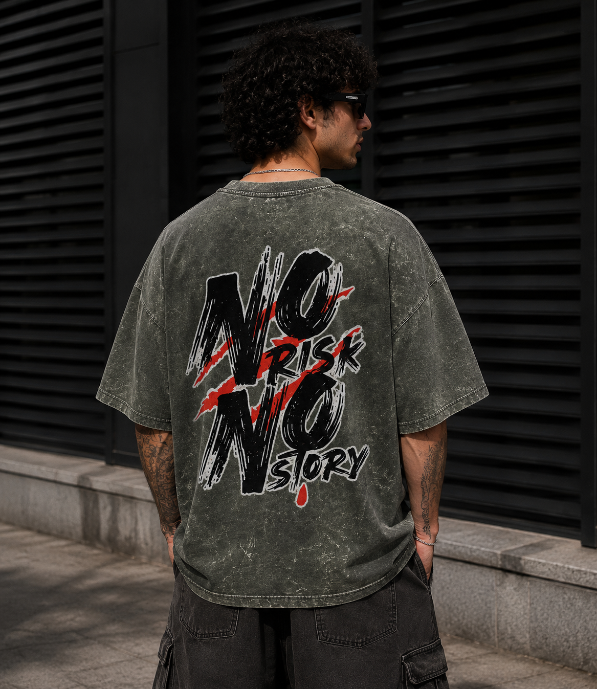 No Risk No Story Acid Wash Oversized T-Shirt