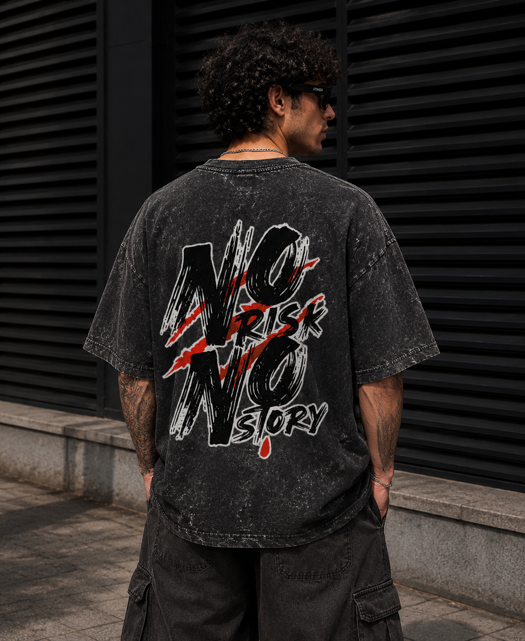 No Risk No Story Acid Wash Oversized T-Shirt