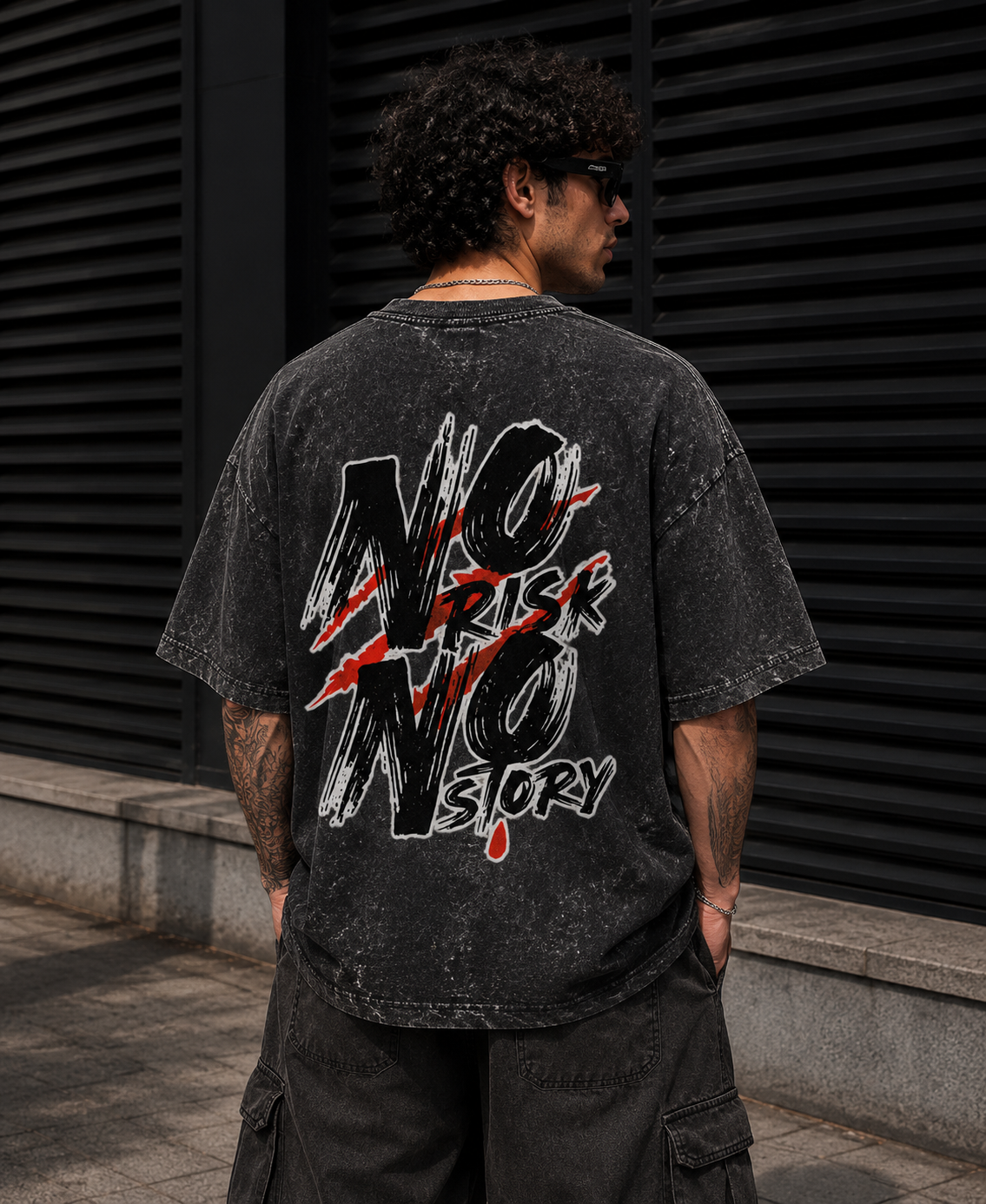 No Risk No Story Acid Wash Oversized T-Shirt