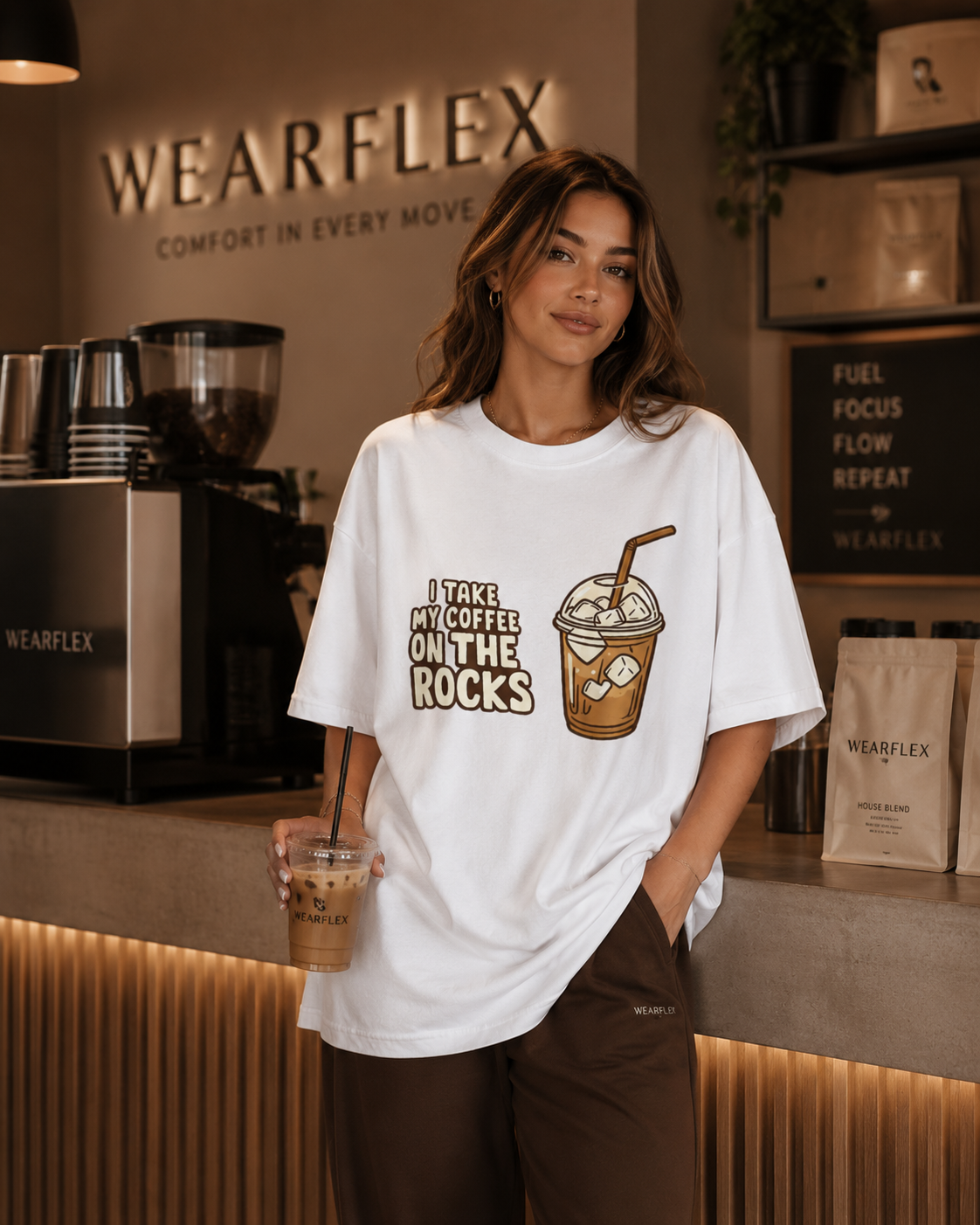 Coffee On The Rocks Oversized T-Shirt – Minimal Café Streetwear Edition