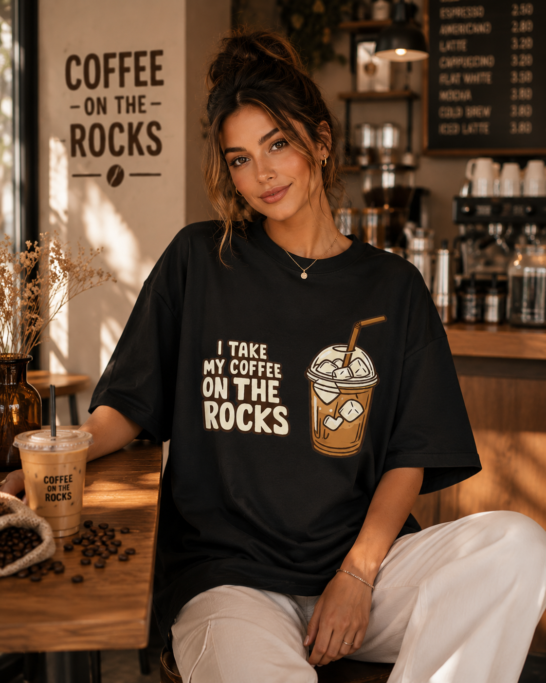 Coffee On The Rocks Oversized T-Shirt – Minimal Café Streetwear Edition