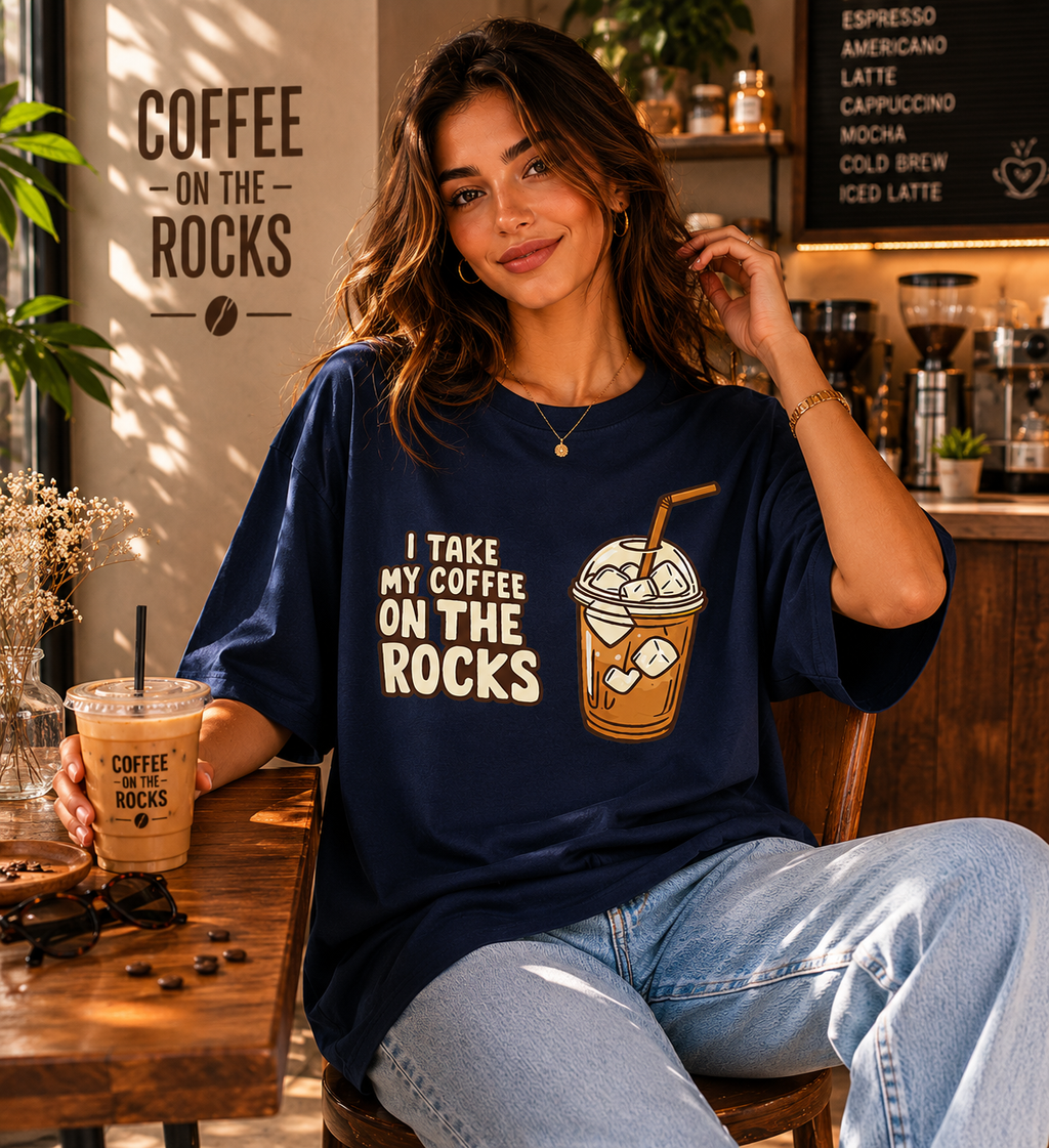 Coffee On The Rocks Oversized T-Shirt – Minimal Café Streetwear Edition